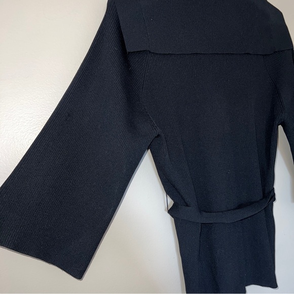 tad b Women’s Shawl Collar Button Snap Cardigan Sweater With Belt Black Sz Small - Picture 5 of 8